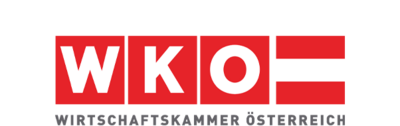Das Logos zeigt vier rote Quadrate nebeneinander. Im ersten ist ein weißes "W", im zweiten ein weißes "K", im dritten ein weißes "O" und im vierten ein weißer Balken. Unter den vier Quadraten steht "Wirtschaftskammer Österreich".