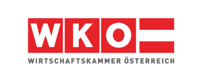 Das Logos zeigt vier rote Quadrate nebeneinander. Im ersten ist ein weißes "W", im zweiten ein weißes "K", im dritten ein weißes "O" und im vierten ein weißer Balken. Unter den vier Quadraten steht "Wirtschaftskammer Österreich".