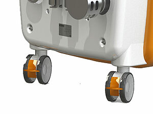 Close- up of the swivel castors with directional lock