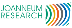 Das Logo besteht aus dem Schriftzug "Johanneum Research" in grün. Rechts daneben sind Bogen in den Farben: grün, gelb, orange, grau, dunkelblau, hellblau und wieder in grün.