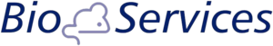 Das Logo besteht aus dem Schriftzug "Bio Services" in dunklem blau. Zwischen den beiden Wörtern sind die Umrisse einer kleinen Maus gezeichnet.