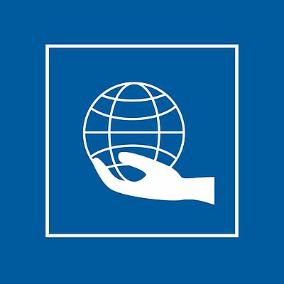 Service Icon (Hand, die eine Weltkugel hält)