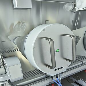 Zoom auf den Deckel für den Lecktest der Handschuhe beim Isolator.